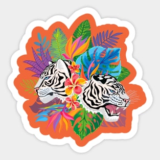 White Tigers and Exotic Flowers Sticker